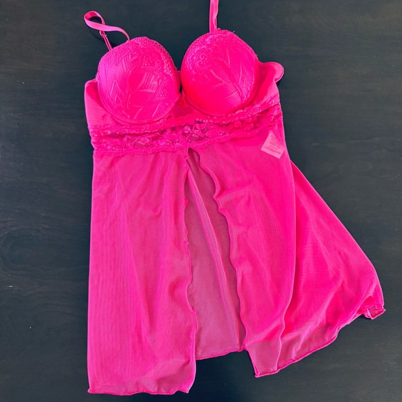 Flora Nikrooz Other - Flora By Flora Nikrooz Mesh Babydoll Lingerie size Large Hot Pink sheer